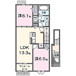 ブライト　スクエアIV 2階2LDKの間取り
