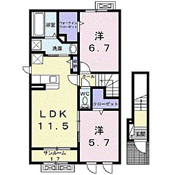 スター・ミナモト 2階2LDKの間取り