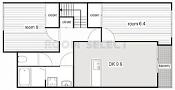 パークヒルズ城土 2階2DKの間取り