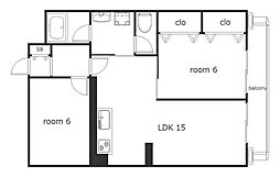 藤ハウス辻畑 1階2LDKの間取り