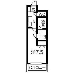 プリミエール八幡 1階1Kの間取り