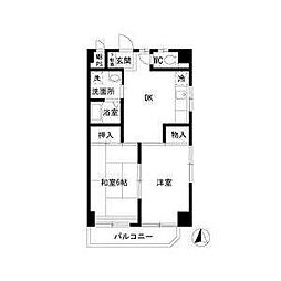 山田ハイツ 4階2DKの間取り