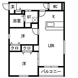 RUSCELLO守山 3階2LDKの間取り