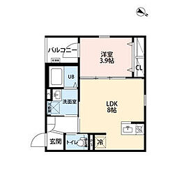 Luciente　藤が丘 2階1LDKの間取り