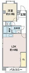 フジパークハイツ A棟・B棟 4階1LDKの間取り