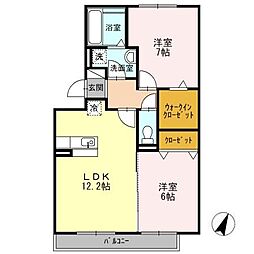 ラフィーネ野立 2階2LDKの間取り