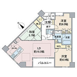 アップルパレス丸の内 12階3LDKの間取り
