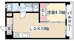 メゾン和幸 2階1LDKの間取り