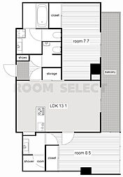 さくらHills NISHIKI Platinum Resi 13階2LDKの間取り