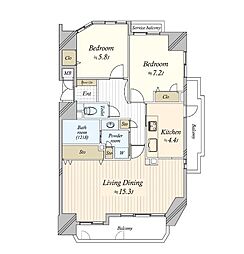 ダイナース白壁 2階2LDKの間取り