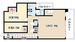 東山公園レジデンス 3階2LDKの間取り
