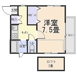 グランディア池下 2階1Kの間取り