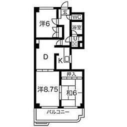 パルナスよもぎ台 3階2LDKの間取り