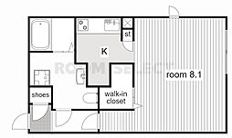 Branche御器所 5階ワンルームの間取り