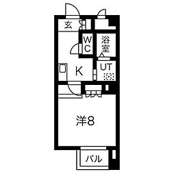 リエス上ノ宮 2階1Kの間取り