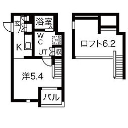 ランドスクエア上飯田 2階ワンルームの間取り