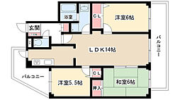 グランドハイリス本山 3階3LDKの間取り