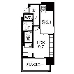 ルシェット白川公園 5階1LDKの間取り
