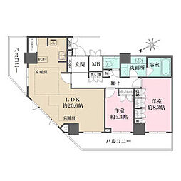 グランスイート千種タワー 23階2LDKの間取り