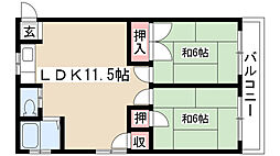 山本マンション 3階2LDKの間取り