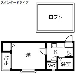 CLAUDIA浄心 2階1Kの間取り