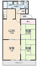 ニューパピリオン加藤 4階2LDKの間取り