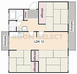 藤の木団地8棟 4階3LDKの間取り