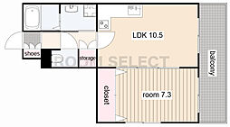 サンコーマンションII 1207 2階1LDKの間取り