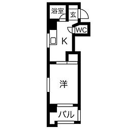 第5七福ビル 4階1Kの間取り