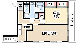 第2宏陽ハイツ 4階1LDKの間取り