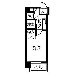 グリンハイツ 7階1Kの間取り