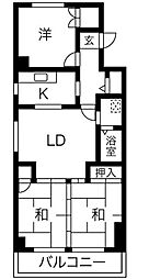 牧の原ハイツ 3階2LDKの間取り