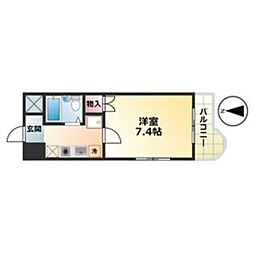 シーズンコート本陣駅前 2階1Kの間取り