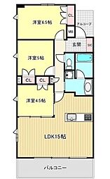 レ・ジェイド名古屋 3階3LDKの間取り