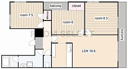サニーサイド3 2A 2階3LDKの間取り