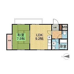 長井マンション 5階1LDKの間取り