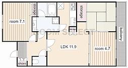 徳川園サンハイツ 2階3DKの間取り