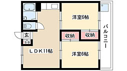 大村マンション 2階2LDKの間取り