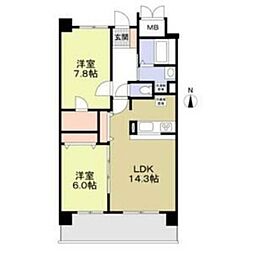 フィール清船 6階2LDKの間取り