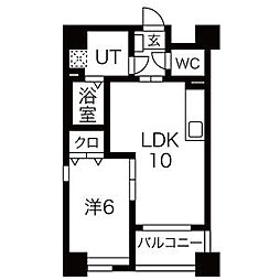 リュミアン堀田テラス 4階1LDKの間取り