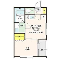 ハーモニーテラス松葉町5 1DKの間取図画像