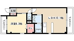 イストリア牧の原 1階1LDKの間取り