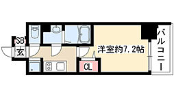 プレサンス久屋大通公園セラフィ 2階1Kの間取り