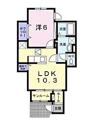 Ｍｏｎｔｅ　Ｏｒｏ　II 1階1LDKの間取り