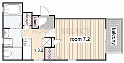ヴィレッジF 2階1Kの間取り