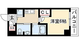 プレサンス鶴舞グリーンパーク 12階ワンルームの間取り