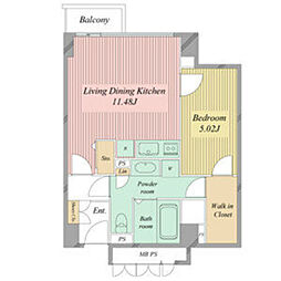 ミュプレ矢場町 1階1LDKの間取り