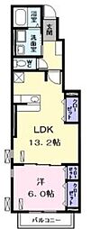 アンジュ　八田 1階1LDKの間取り