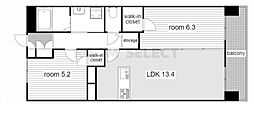 S-RESIDENCE茶屋ヶ坂East 14階2LDKの間取り