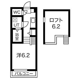 ウェルストン車道 2階1Kの間取り